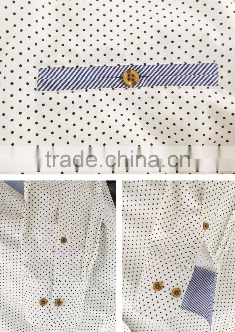 white Polka with folder pocket contrast collar stand casual shirt refreshing