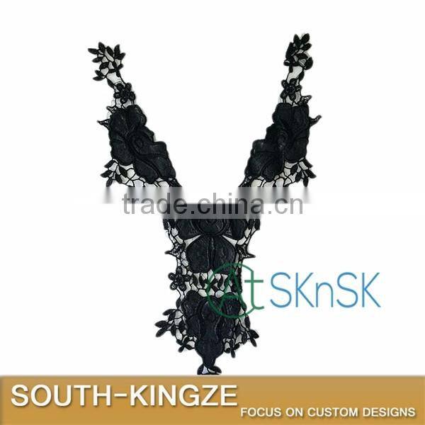 Black PU leather embroidered Venise Embroidery Lace Fabric Costume Dress fine Applique motif Dress Trim Clothing Accessories