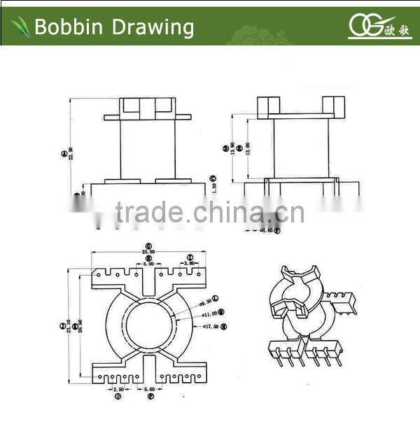 PQ2020 vertical transformer bobbin with pin6+8