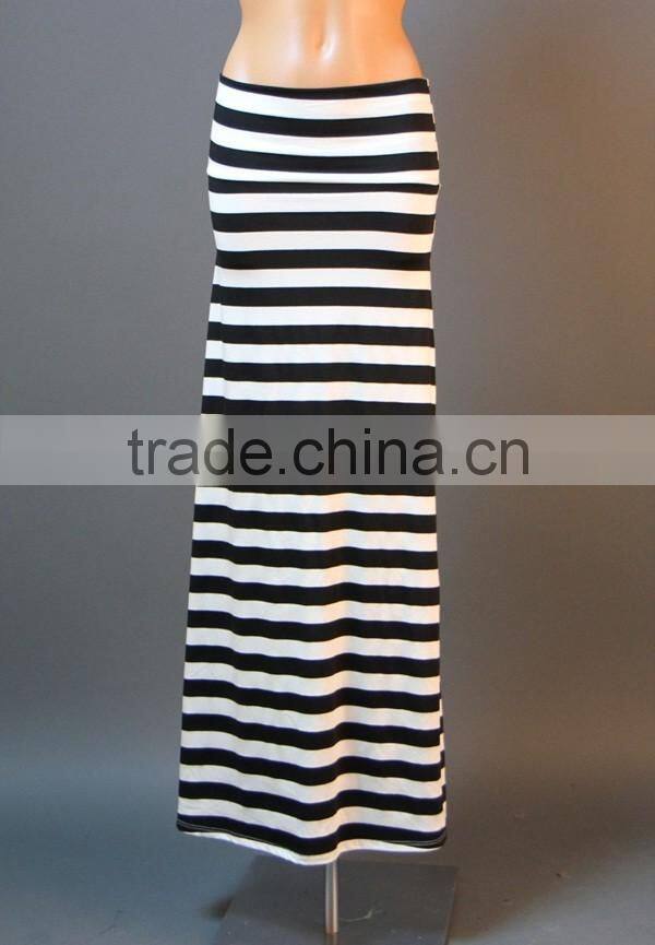 hot selling black and white stripe maxi skirt wholesale indian long skirts