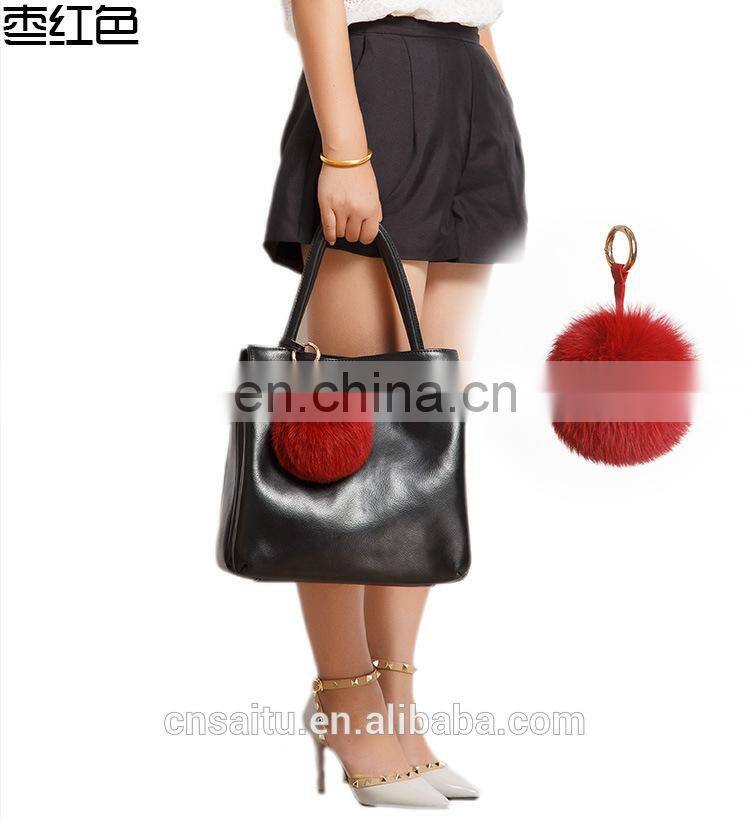 Genuine Fox Fur Keychain In Multicolor Pompom Bag Accessories Fur With Leather