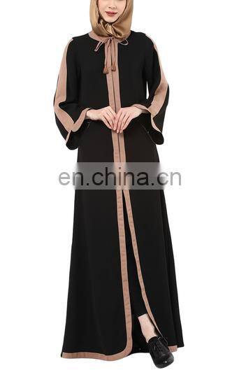 Muslim Islamic Long Sleeve Black/Beige Color Jacket Style Abaya(MQ17060301)