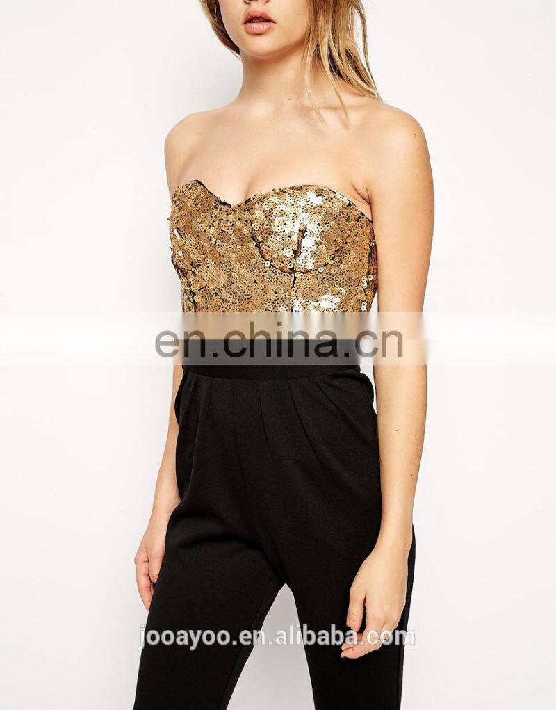 Sexy Women Off-shoulder Sequin Embellished Bodice Jumpsuit Romper Clubwear