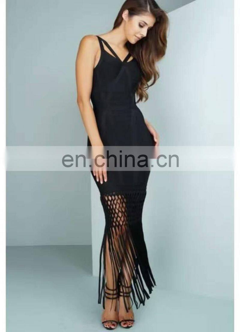 New Fashion Women Bandage Dress Mature Ladies Modest Sexy Tassel Dress