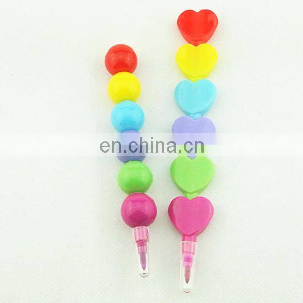 stacking crayon 6 colors heart shaped stacker crayon without printing