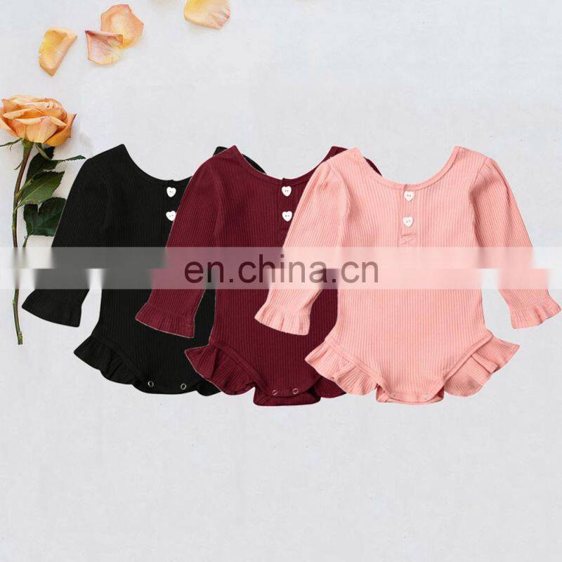Multi colors long sleeve ruffle baby romper solid cotton rib jumpsuit for babies
