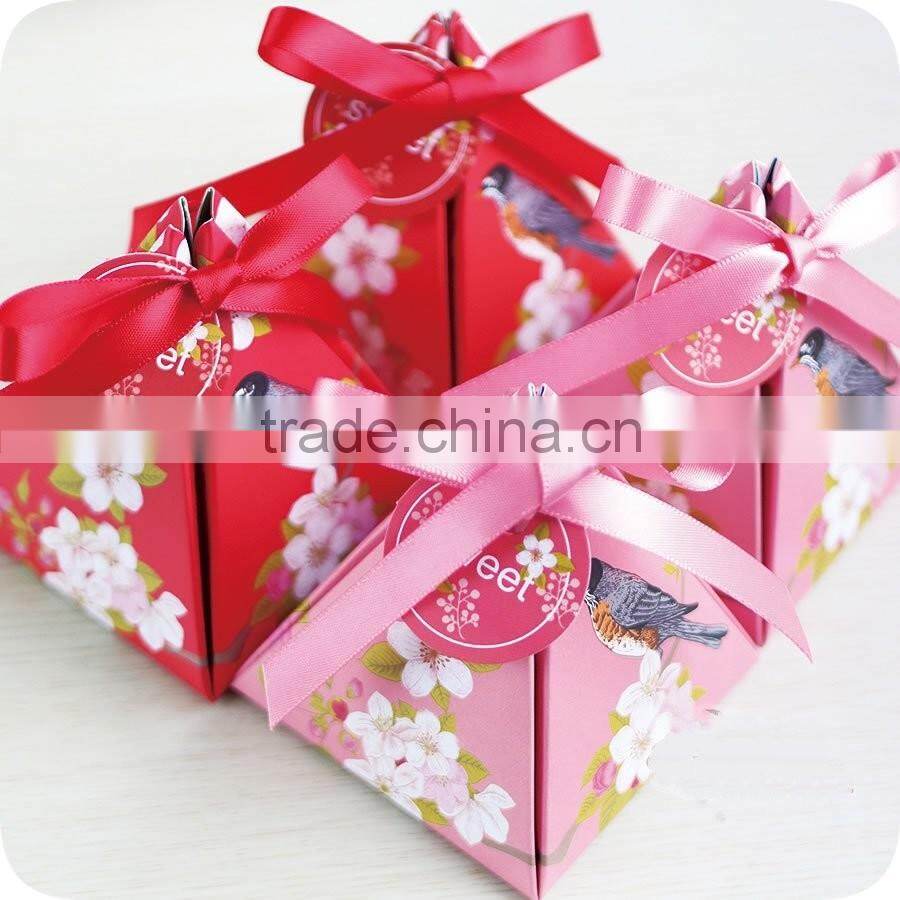 chinese style creative triangle shape full color wedding gift paper candy box