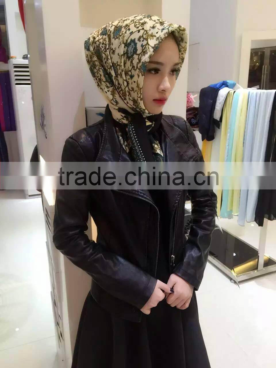 latest design fashion muslim square silk hijab 110*110cm (Very beautiful,not slide)