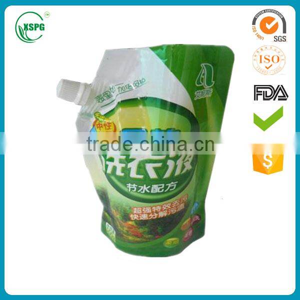 Top quality laundry detergent pouch with corner spout
