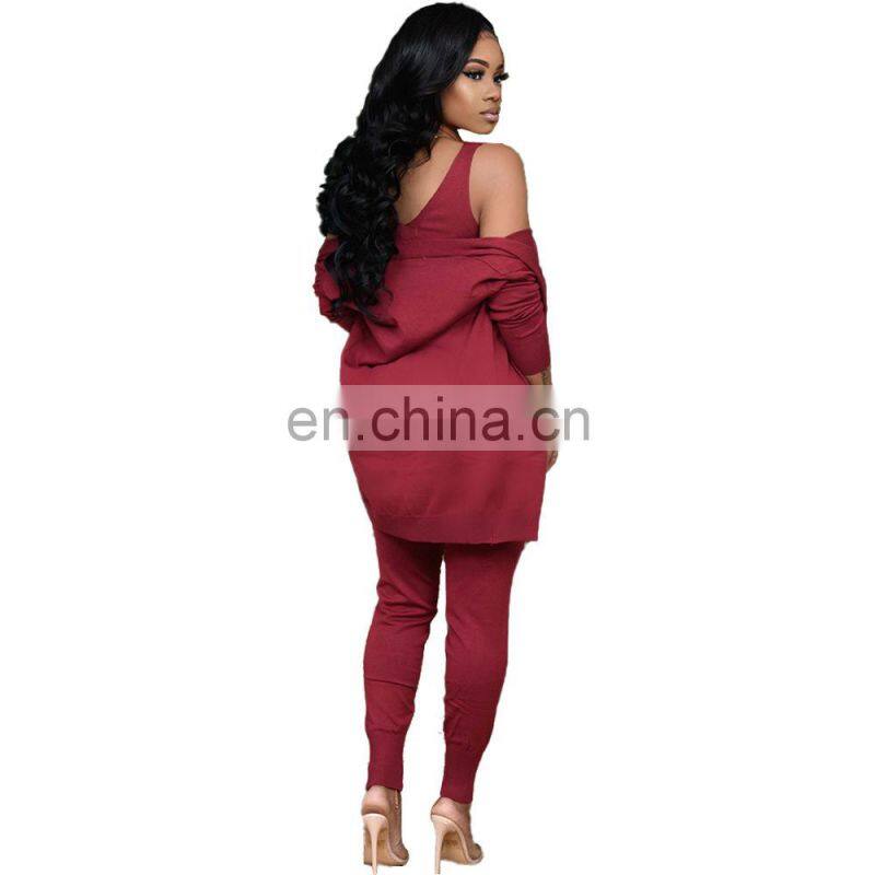 Clothing wholesale custom fashion casual 3-piece sexy sports solid color sleeveless pencil pants suit plus size
