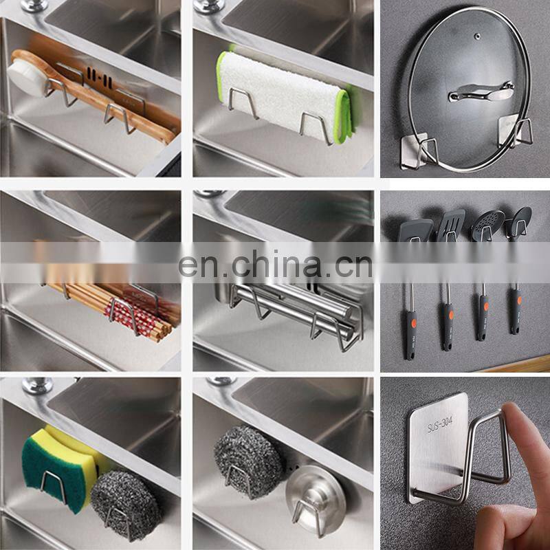 304 Stainless Steel Sink Sponges Holder Self Adhesive Drain Drying Rack Kitchen Wall Hooks Accessories Storage Organizer