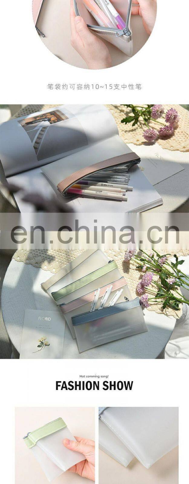 Simple Transparent TPU Leather Korean Fashion INS Pencil Bag Pouches Stationery Organizer Pencil Case Pencilcase School Pen Case