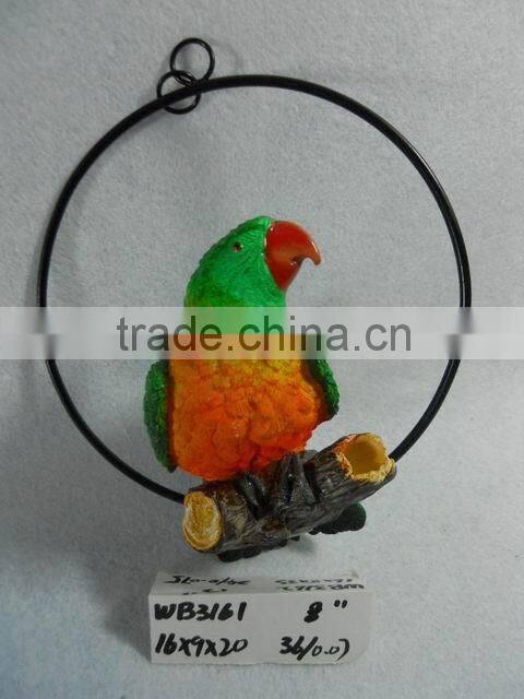 Resin hanging decoration of parrot figurine with iron ring