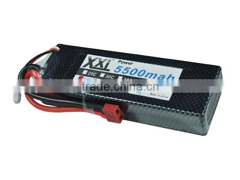 High powe hard case lipo battery 5500mah 7.4v with Universal Plug System