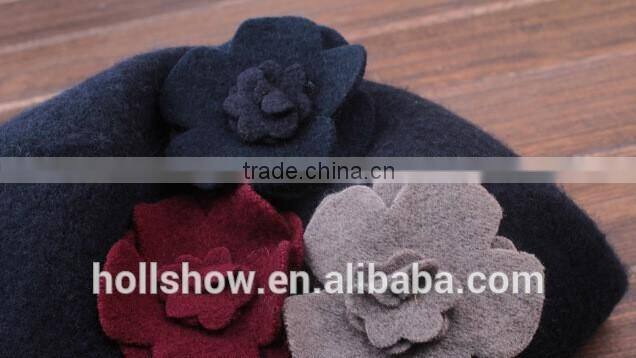 Wholesale Three Flowers Decorated Women Charm Elegant Wool Hat Beret