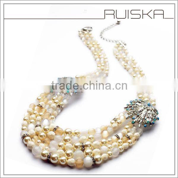 Stick Shaped Crystal Charm Beaded Bib Necklace