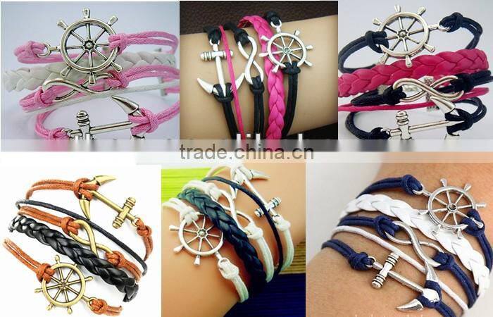 CB8007 wholesale jewelry leather bracelet wax line accessory sliver bracelet frienship leather bracelet
