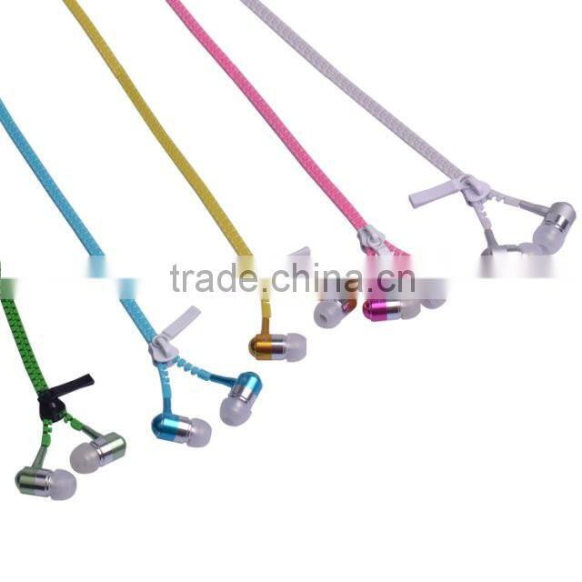 Factory price of zipper earphones high colorful zip earphones zipper earphone, zip earphone, china earphone