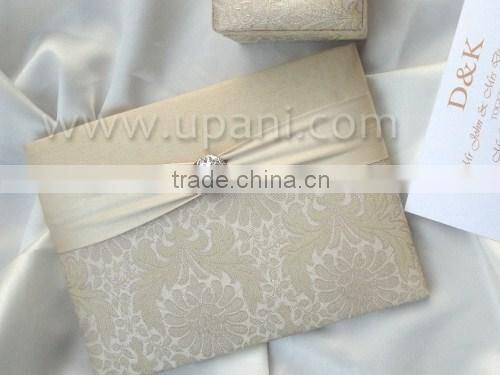 Silk Wedding Invitation card with brooch and ribbon