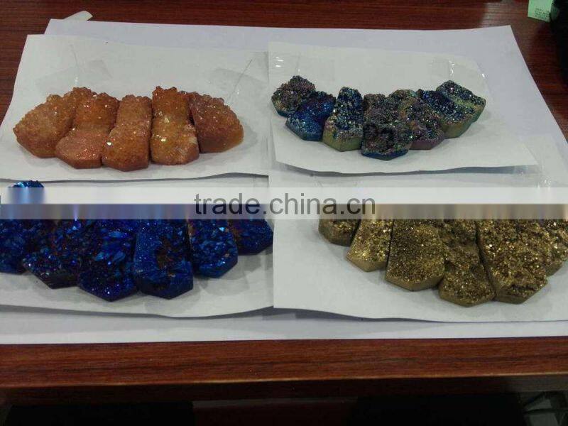 Rectangle geode crystal electronic-plated pendant different color wine pink/blue/ golden silver/fantasy