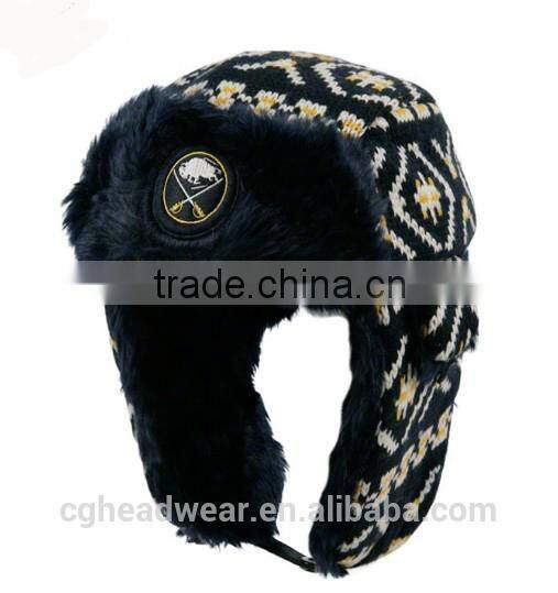 China manufacture wholesale fur hat/ russian style fur hat/ beanie hat with raccoon fur pom pom
