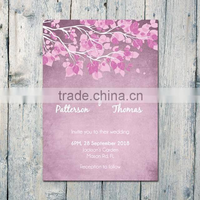 Hot sale charming romantic purple wedding invitations with rose pattern