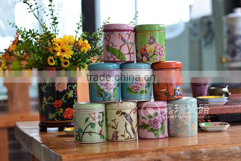 delicate design handpainted porcelain tea caddy