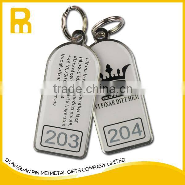 Hotel ID room number key chain with high quality metal printed customized logo