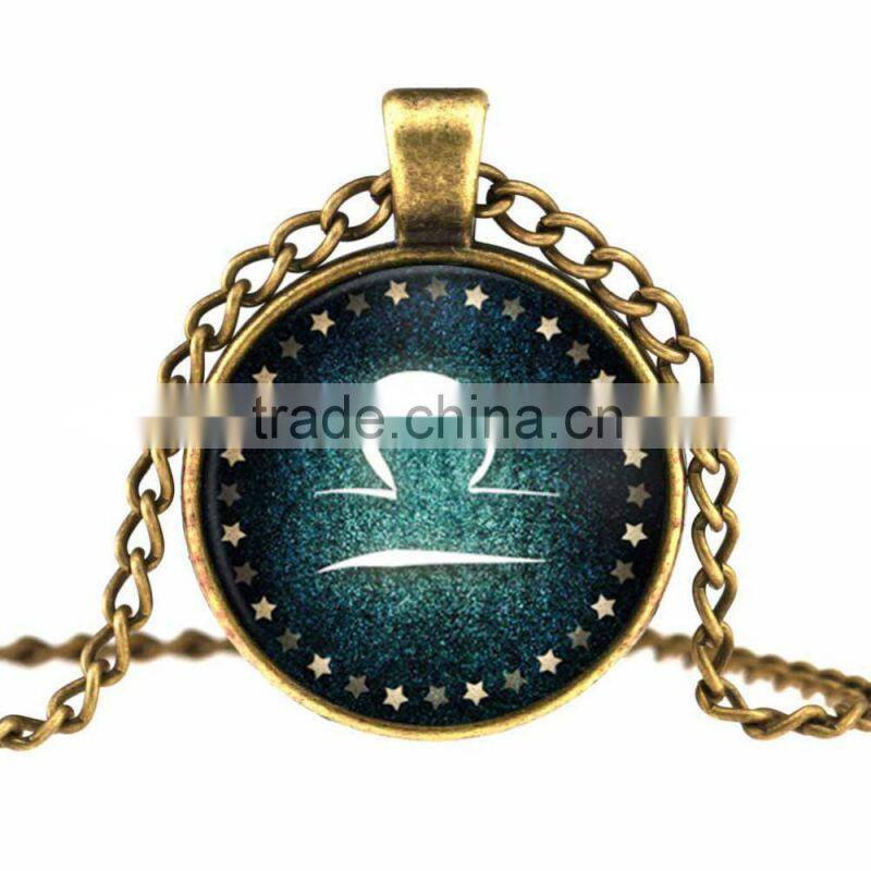 Mysterious Zodiac Glass Cabochon Pendant Necklace Glass&Alloy