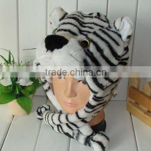tiger shape winter hat,flush animal hat
