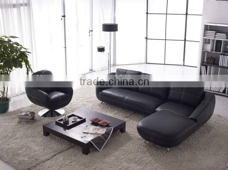 modern black leather italian design sectional sofa 6011