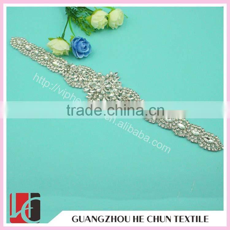 HC-2079 2015 Hot Sale Rhinestone Applique Trimming Crysta ,Appliques For Wedding Dresses/Fashion Headband Applique Designs
