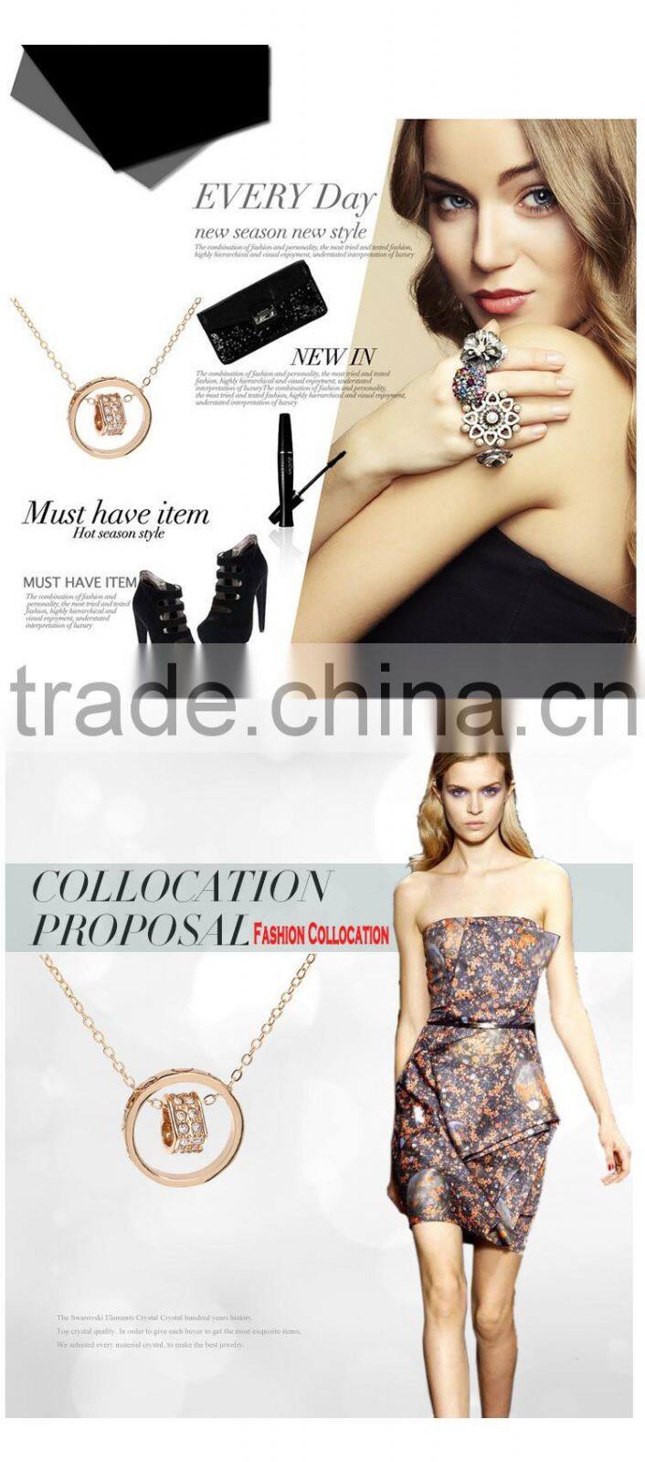 Fashion Jewelry 2015 18k Gold Plated Made With Austrian Crystal Alloy Rhinestone Heart Pendent Chain Necklace