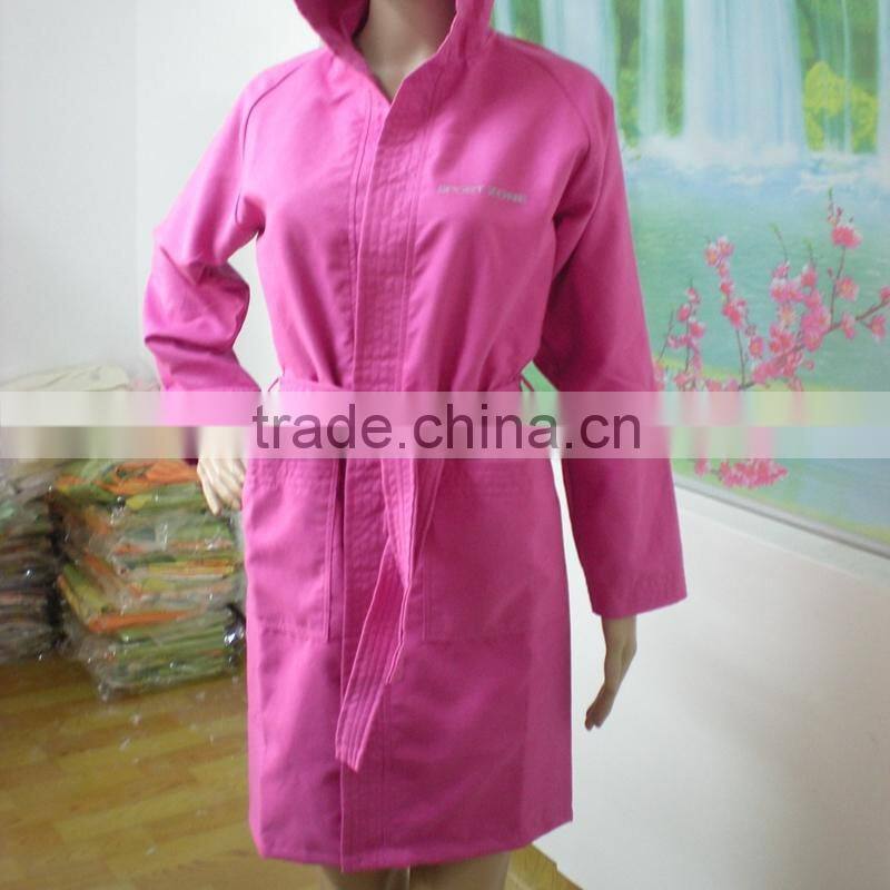Fuchsia women hooded microfiber bathrobe/lounge robe