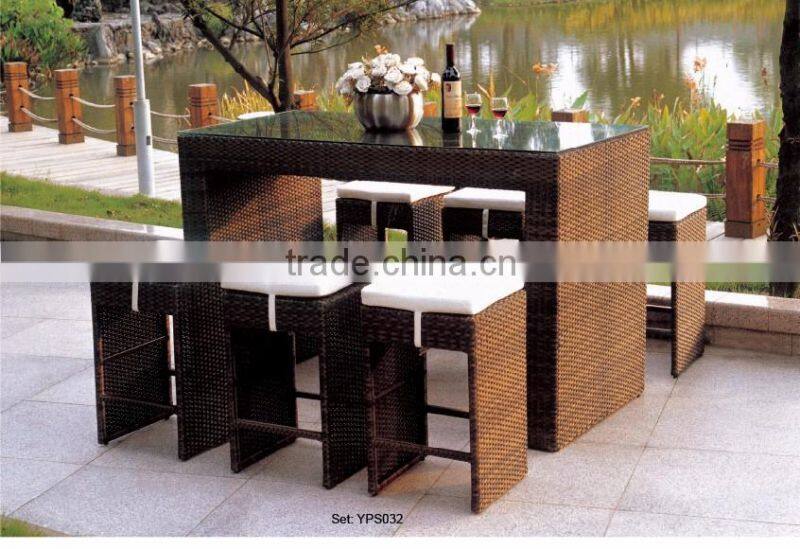 outdoor garden leisure rattan wicker glass long table chairs garden set YPS035