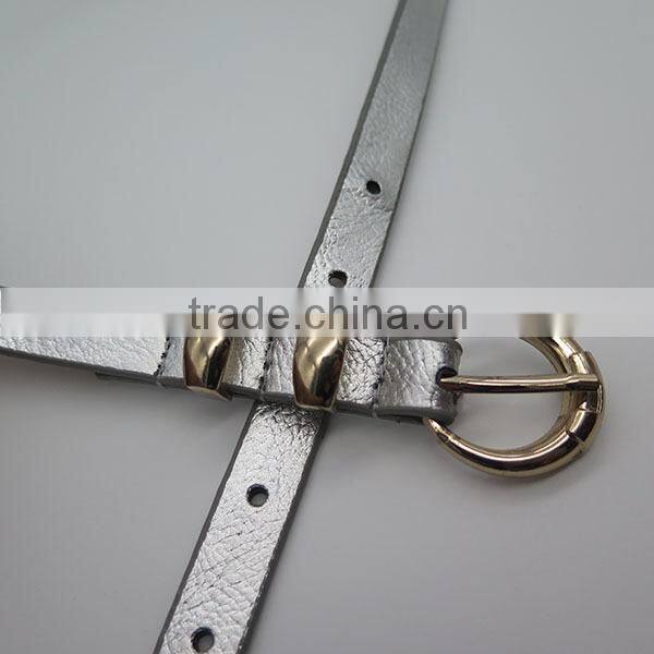Simple leather skinny belt with alloy buckle for women