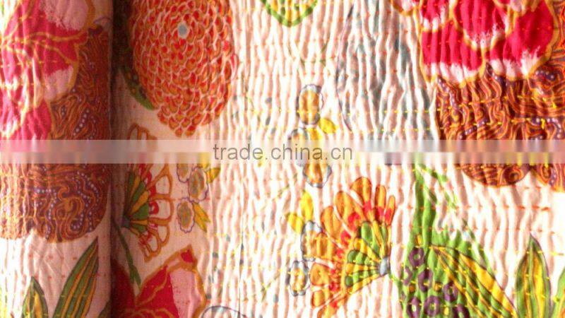 RTHKG-35 Modern bed cover Bird and Floral Prints Elegant Look Indian Traditional Bengali Kantha Gudari Bedspread Whole seller
