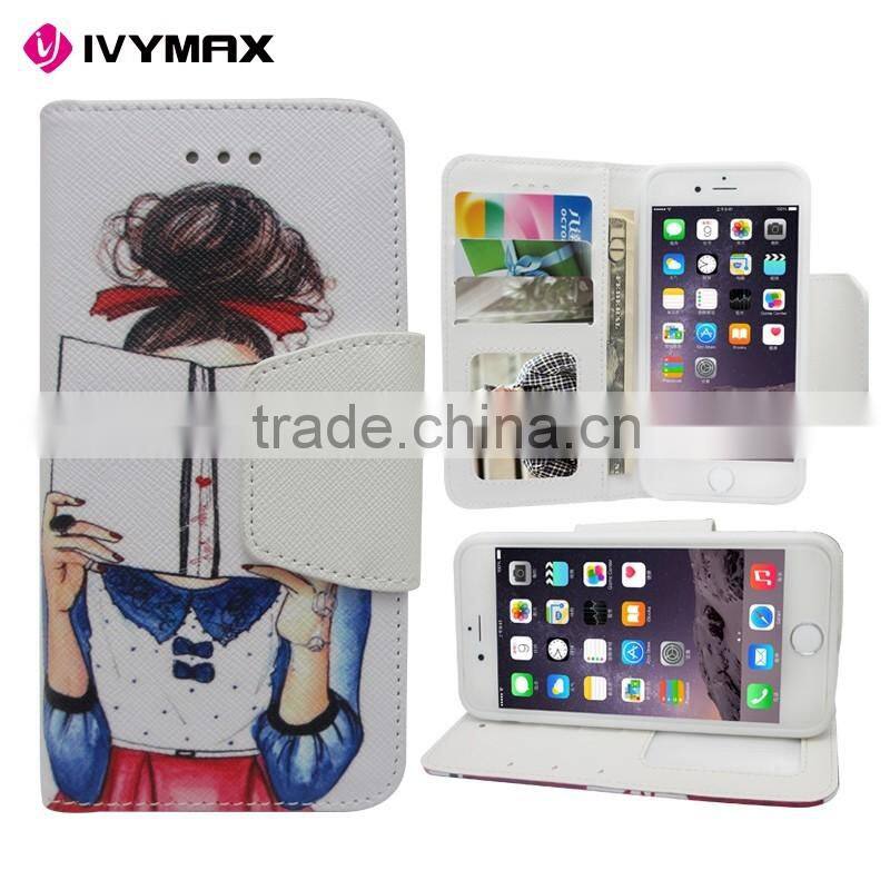 Wholesale stand wallet card case PU leather flip cover for iphone 6