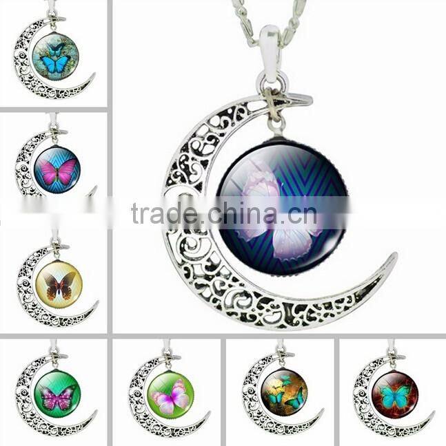 2016 Silver Plated Color Women Glass Cabochon Pendant Necklace Wholesale
