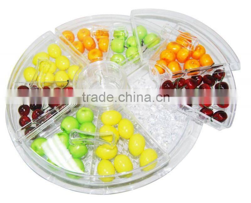 Acrylic chilled condiment container on ice snack serving tray