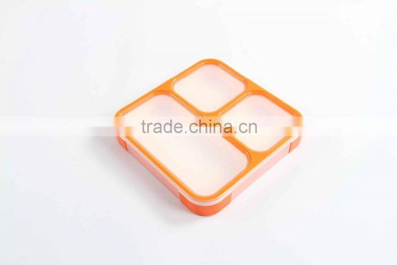 Square 3 compartment plastic lunch box keep food hot for school