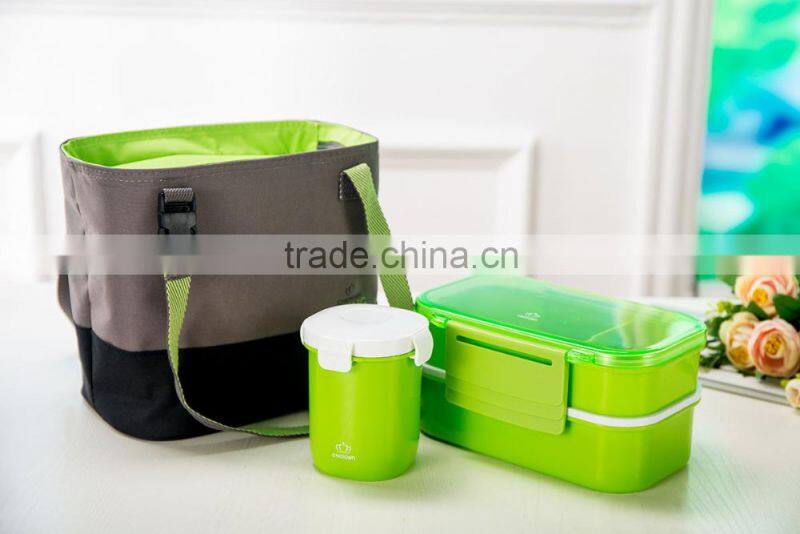 lunch box set, including plastic lunch box, plastic go cup and insulated cooler bag