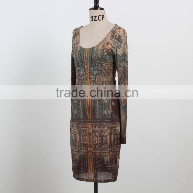 Latest dress 2016 Spring autumn long sleeve dress for mature woman sexy net back dress OEM/ODM supply