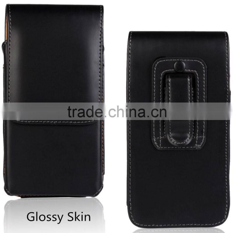 Black Vertical Leather Holster Pouch for Sony Xperia Z4 with Belt Clip--Glossy Skin or Lychee Skin