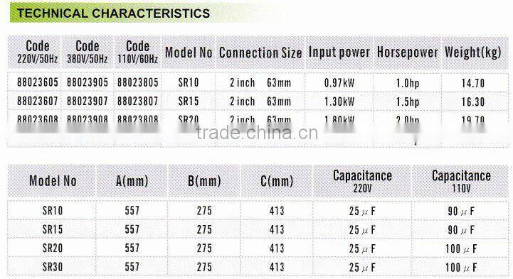 SR series 2HP High Efficient Swimming Pool Pump And Filter