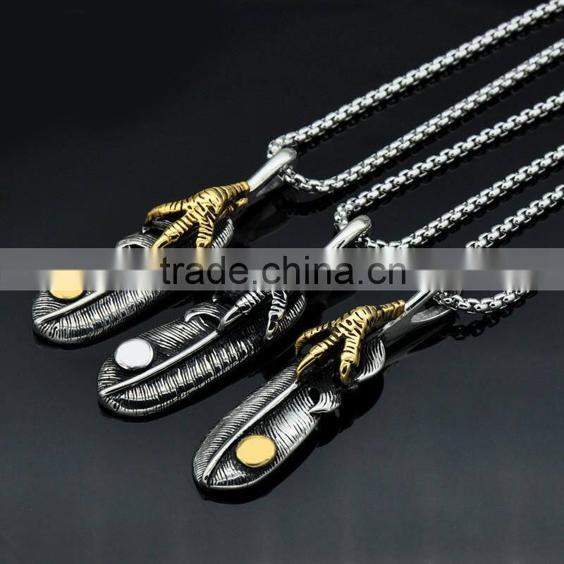 Fashion style design vintage unisex leather pendant necklace stainless steel casting popular charm pendant necklace