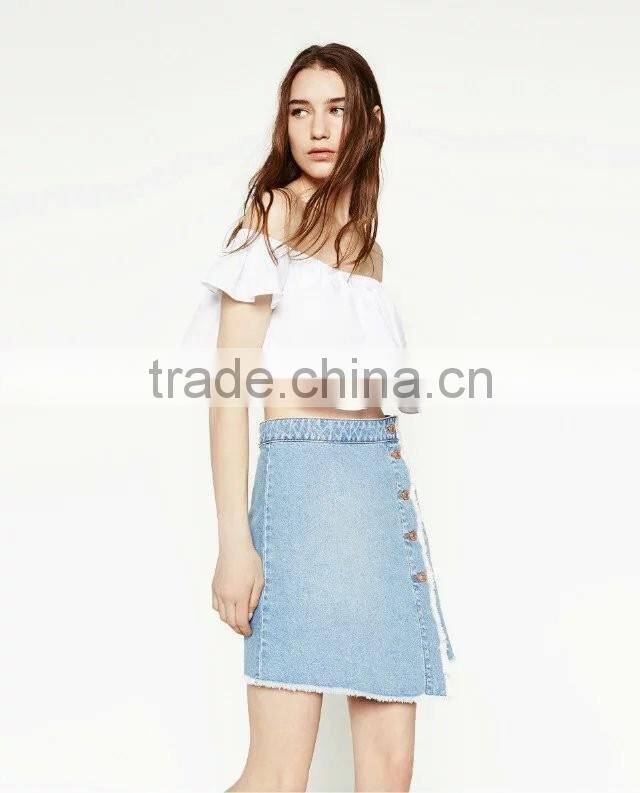 Asymmetric Denim Skirt Straight Single Breasted Skirt