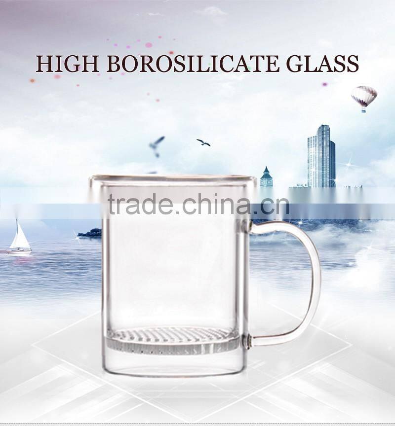 Wholesale handmade unbreakable high borosilicate 300ml drinking glass cup with handle N6463