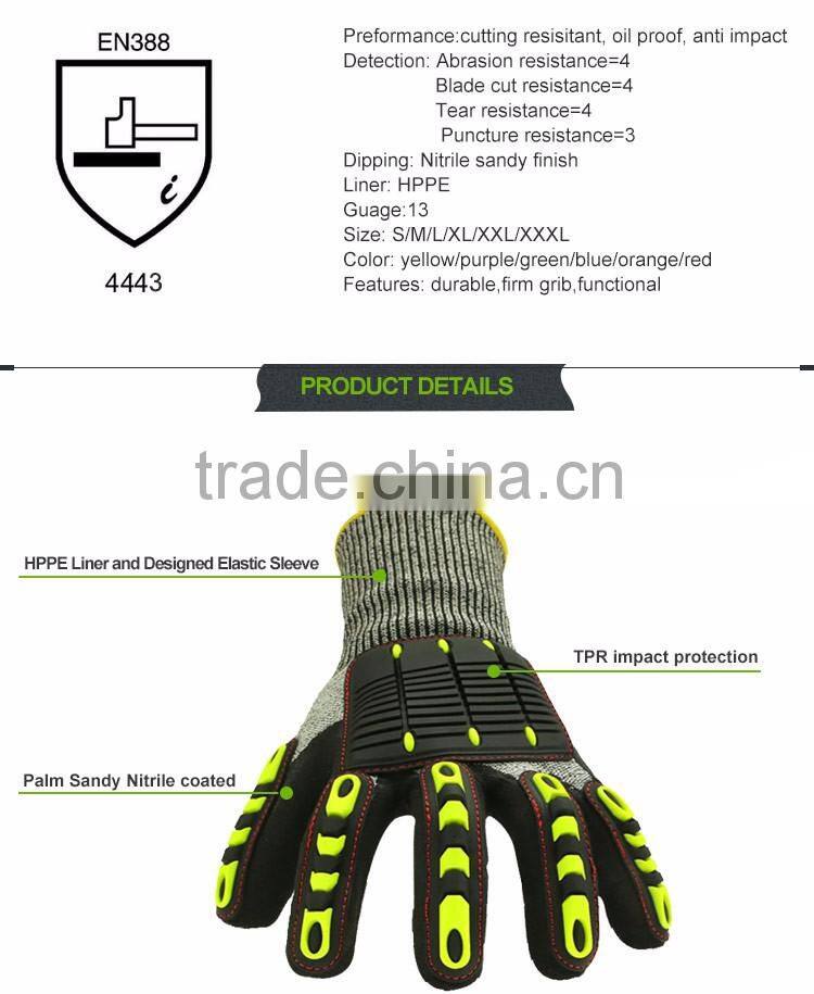 HPPE Puncture resistant safety padded gloves