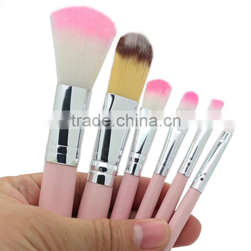 Hot sell professional 7pcs per set hello kitty makeup brushes pink wood handle synthetic hair make up brush set
